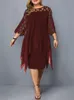 Robes Robe de soirée mi-longue élégante pour femmes potelées Xxl col rond manches en dentelle évider solide Sexy vêtements pour femmes robes livraison gratuite