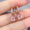 Boucles d'oreilles à tige en quartz rose naturel carré avec argent 925 pour femmes bijoux de luxe