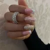 False Nails 24Pcs Press On Wearable Fake Pink Gradient Glitter Butterfly Rhinestones Full Cover Acrylic Tips 230425