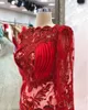 2023 avril aso ebi sirène rouge robe de bal plume en dentelle en dentelle de la soirée perle du soir deuxième réception anniversaire de fiançailles robe robe de soirée zj661