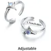 Bagues de cluster 2pcs Punk Silver Couleur Quatre Étoiles Star Bague Moonstone Taille réglable à la main pour les femmes