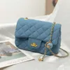 Denim golden ball diamond reticolo catena nuova serratura versatile piccola piazza moda estate borsa per pendolari borse all'ingrosso 30 dollari