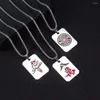 Pendant Necklaces Dog Tag Necklace Cute Mahjong Zhong Fa Bai Enamel Letter Choker Jewelry Hip Hop Gift For Friends Accessory