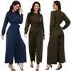 Damesjumpsuits Rompert Women Fashion Satin Jumpsuit Saoedi-Arabische Playsuits Wide Been Long Pants Turkse islamitische casual broek Outfits S-2XL 230426