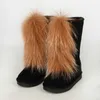 Stivali da donna alla moda Stivali invernali Stivali di pelliccia reali Scarpe pelose soffici Fodera piatta in peluche alta al ginocchio Stivali da neve caldi da donna sexy