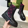 Designer Matelasse Boot Women Embroidery Boots Luxury Winter Thick Bottom Shoe Präglade plattformsökar