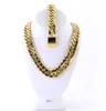 Mens Large Thick 14K Gold Plated Miami Cuban Chain And Bracelet Set 18mm 30inch