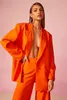 Zomer oranje losse damesbroekpakken Set super lange blazer wijd been op maat gemaakte modekantoor dame feest prom jurk