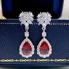 Stud Earrings Luxury 925 Sterling Silver Red Corundum 7 10MM Ruby Drop For Women Full Lab Diamond Party Wedding Ear Fine Jewelry