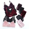 Bras Sets Sexy Velvet Underwear Set with Lace Wireless Triangle Bra with Removable Padded Mesh Lined Women Velvet Lingerie 230426