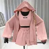 Survêtements pour femmes 1 ensemble femmes manteau avec chapeau couleur unie manches longues garder au chaud polyester trois pièces cordon shorts gilet