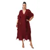 Jurk voor dames handgemaakte gebreide kleding doorzien met kwastje lange jurk halve mouw holle bodycon vakantie outfits visnet vintage losse jurk