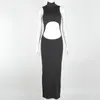 ドレスハガター2021ノースリーブソリッドホローアウトタートルネックマキシドレス秋の女性ファッションセクシーパーティークラブの服