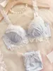 Bras Sets Steel ring push up bra set pure desire wind big cup girl underwear embroidery lace large size lingerie with panties set 230426