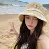ワイドブリム帽子韓国の女性夏の海辺の日焼け止め麦わら帽子屋外UV保護ビッグヘッド周囲折りたたみ式バケツキャップ