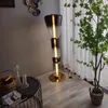 Lâmpadas de piso Lâmpada de vidro de bambu Fumaça criativa cinza e luminárias eletroplatadas com conhaque para a sala da sala de estar da cama de canto da cama