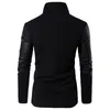 Jaquetas masculinas 2024 outono inverno homens cardigan single-breasted moda camisola de malha costura pu manga gola sweatcoats