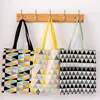 Storage Bags Geometric Canvas Cloth Totes Fabric Shoulder Double-sided Cotton Linen Pocket Handbag Eco-Friendly Shopping Bag For Woman
