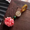 Keychains Ethnic Natural Bodhi Lotus Peony Flower Keychain Klassieke handgemaakte stenen kralen Braid Rope Key Chain For Women Sieraden Gift