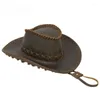 Berets Est Fashion Vintage Travel Handmade Cowhide Cap Western Cowboy Hat Mad Horse Skin Sunshade Men Brown Show Caps