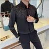 Men's Casual Shirts 4XL-M High-end Luxury Leopard Print Long-sleeved Shirt Trendy Slim-fit Business Dress For Men