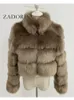 Women's Fur Faux Fur ZADORIN Abrigo corto de piel de zorro sintética de invierno a la moda para mujer, cuello de piel de lujo para mujer, chaqueta peluda gruesa y cálida, Top corto de piel sintética 231124