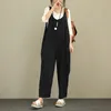 Kvinnors jumpsuits Rompers Summer Women Casual Loose Linen Cotton Jumpsuit ärmlös backless play-play-byxor overaller Rompers Plus Size S-2XL 230426