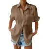 Women's Blouses Short Sleeve Shirts For Women Summer Cardigan Solid Color Comfortable Casual Lapel Pocket Raglan Shirt