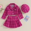 Family Matching Outfits 4 7Y Fashion Kids Girls Autumn Clothes Sets 3pcs Baby Long Sleeve Button Coat Pleated Plaid Skirt Hat Children Warm 231124