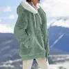 レディースジャケット冬の女性ファッションソイルドルーズぬいぐるみ長いスリーブジッパーポケットフード付きベストコートウォームコートテディジャケットソリッドカラー