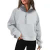 Lu- Set da yoga autunno/inverno Felpa con cappuccio da sub Mezza zip Maglione sportivo da donna Blazer ampio Cappotto corto in pile fitness Felpa