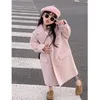 Jacken Koreanische Mädchen 2023 Herbst/Winter Rosa Verdickte Wollmantel Für Mädchen Mittlere Länge Baby Mädchen Winter Kleidung