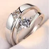 Anneaux de mariage 2 pièces cuivre plaqué argent redimensionnable cristal bague de fiançailles Couple amoureux hommes femmes doigt Bijoux Bijoux en gros