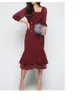 Casual Dresses 2023 Womens Vintage Claret Mermaid Bodycon Dress Spring Women Square Collar Mid Calf Fitted Office Vestidos