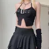 Kvinnors tankar Suchcute Gothic Butt Patchwork Crop Topps Women Grunge Dark Academic Tank Top Sexig Streetwear Punk Style Split Hem Clothes Z3mm#