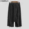 Calças incerun cor sólida masculina calças casuais joggers cintura elástica solta saia irregular calças masculinas streetwear harajuku calças de perna larga