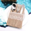 Julekorationer 20st Lace Burlap Cutlery Pouch Vintage Jute Hessian Knife Fork Holder Rustic Wedding Decoration Party Birthday Table Bag 231124