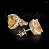 Dangle Earrings LOVERJEWELRY Natural Citrine Stud Diamond Fashion Jewelry 14K Solid Yellow Gold For Girl E0053