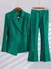 Damespakken blazers herfst winter vrouwen pant suit dames zakelijk werk slijtage 2 -delige set vrouwelijke kaki groen zwart gestreepte formele blazer en broek 230426