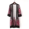 Damenblusen Langes Hemd Damen Kimono Plage Mujer Boho Blumenstickerei Chiffon Netzbluse Strickjacke Kleidung Roupas Feminina Tops