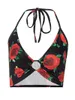 Kvinnors tankar Kvinnor Camis Halter Lace-up Floral Print Crop Top Summer Fashion O Ring Front V Neck Vest ärmlös Backless Camisole Clubwear