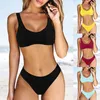 Zwemkleding 2023 Ademend sexy vrouwen bikini set massief kleuren zwempak badmode badkleding badpak strand met badgegooide badpak strak passen AA230425