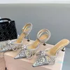 Rhinestone Dress Shoes for Women Mach Crystal Empelled Bow High Heeled Sandals Designer