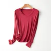 Women's T Shirts 2023 Autumn Mercerized Wool Women T-shirt V-Neck Soft Long Sleeve Casual Bottoming Tops