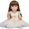 Dolls NPK 55 cm Full Body Silicone Reborn Toddler Doll Sue-Sue handdetailed målning med brunt långt perukhår för barn Xmas gåva 230426