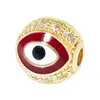 Hot Design Gold Gold Bated esmaltado 10mm CZ Copper Evil Eye Beads Charme para pulseira de jóias