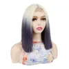 Beige blanc violet cheveux courts raides perruque couvre-chef petit avant dentelle milieu vague fendue cheveux perruque couvre-chef dentelle couvre-chef