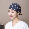 Berets Fashion Print Unisex Cotton Adjustable Pet Work Hats Dust Cap Nursing Elastic Beauty Hat Salon Baotou Scrubs