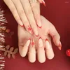 Falsche Nägel HEALLOR 24 Stück Press On Christmas Pattern French Long Crystal Fake Nail Full Cover Flower