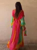 Lässige Kleider GypsyLady Boho Tie Dye Lose Maxikleid Blumendruck V-Ausschnitt Rot Frühling Herbst Urlaub Frauen Damen Vestidos